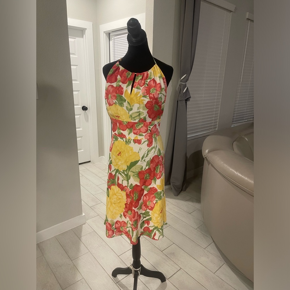 Y2K vintage Ann Taylor Floral Halter neck 100% silk dress Sz 14